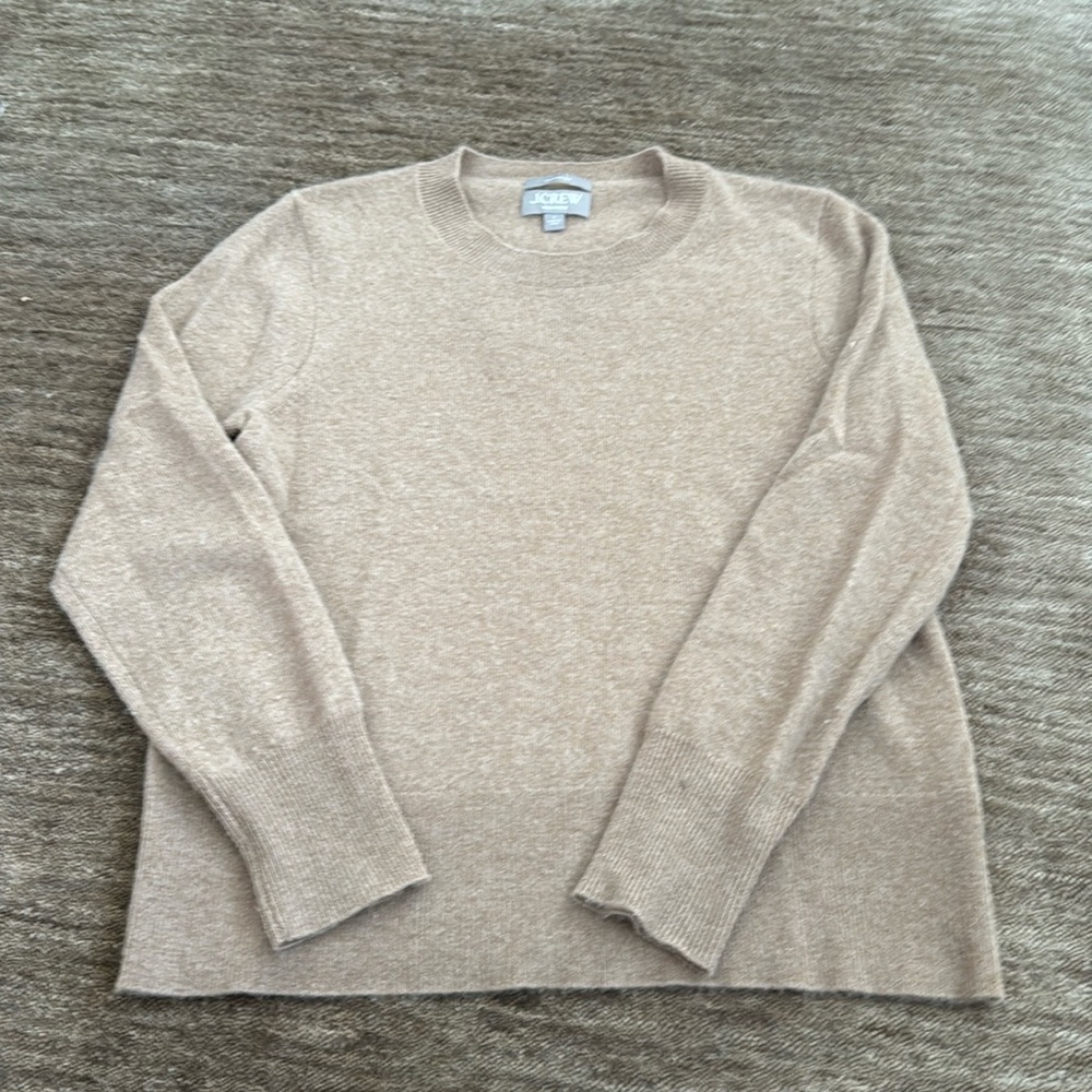 J. Crew Cashmere Crewneck Classic Fit Sweater Hthr Camel sz S